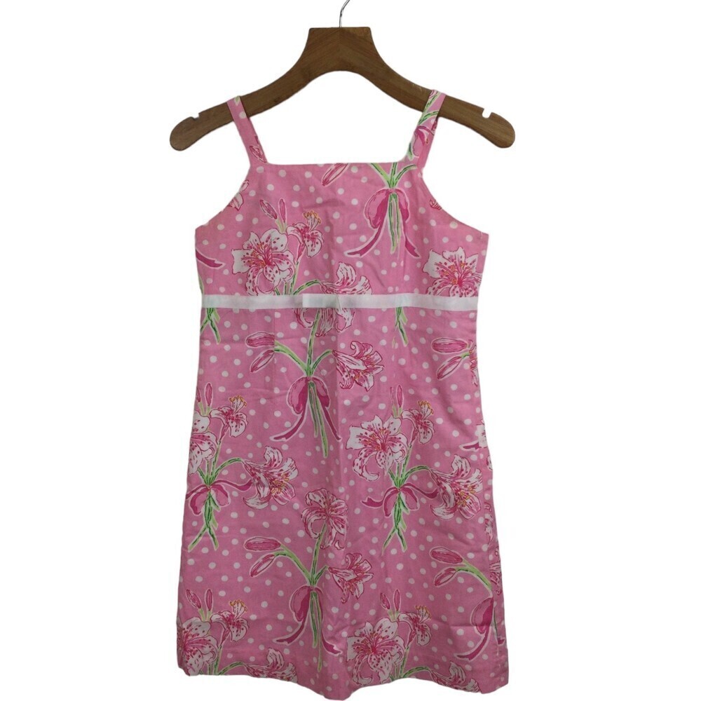 Lilly Pulitzer Girls Stargazer Lilies Floral Strappy Dress Pink 100% Cotton 16